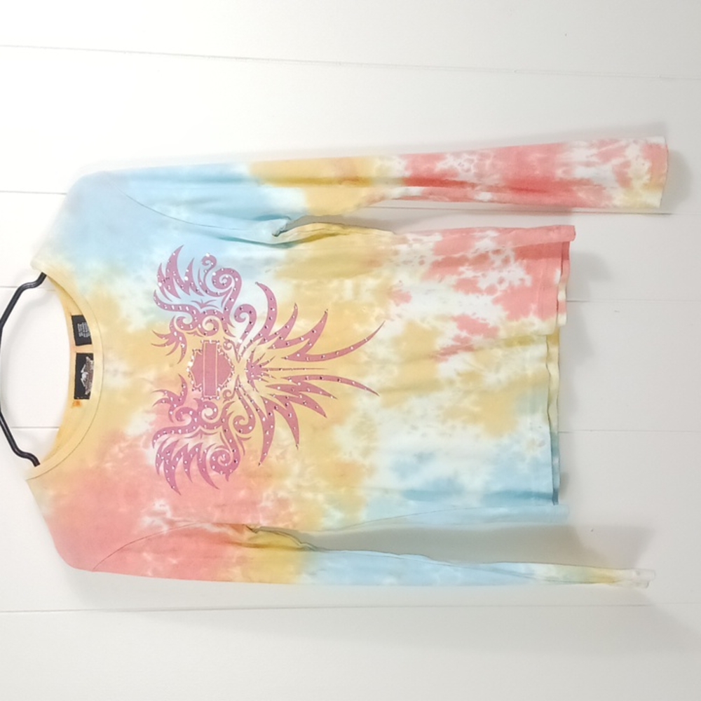 Harley Davidson Women's Medium Tie Dye Long Sleeve T-Shirt Rhinestones C14